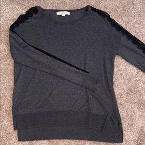 LOFT Ann Taylor Charcoal Knit Top with Black lace Details